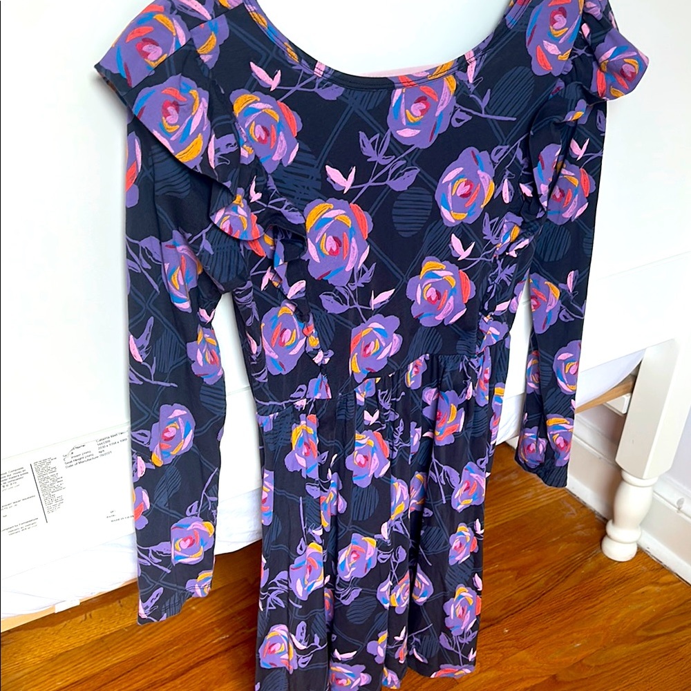 Tea Collection Purple and Black Long Sleeve Sundress